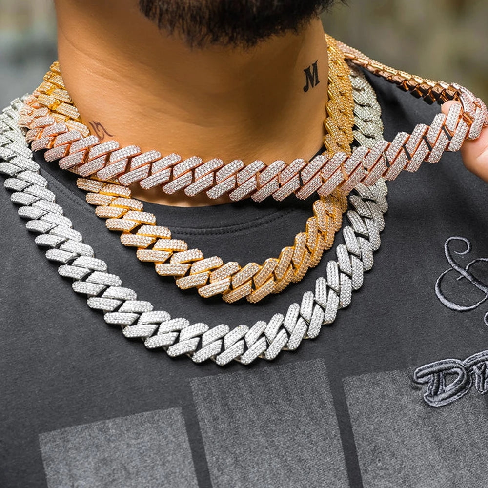 Drop Shipping Hip Hop Cuban Link Chain Necklace Silver/18k Gold Plated 10/12/14/15/20mm Iced Out Diamond CZ Gift for Him/Her