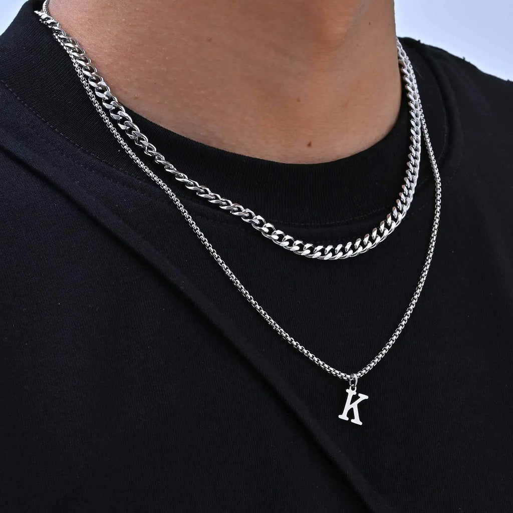 Simple Stainless Steel Initials Letters Necklace for Men Women,Hip Hop Gold Silver Color Box Chain Collars Jewelry Gift