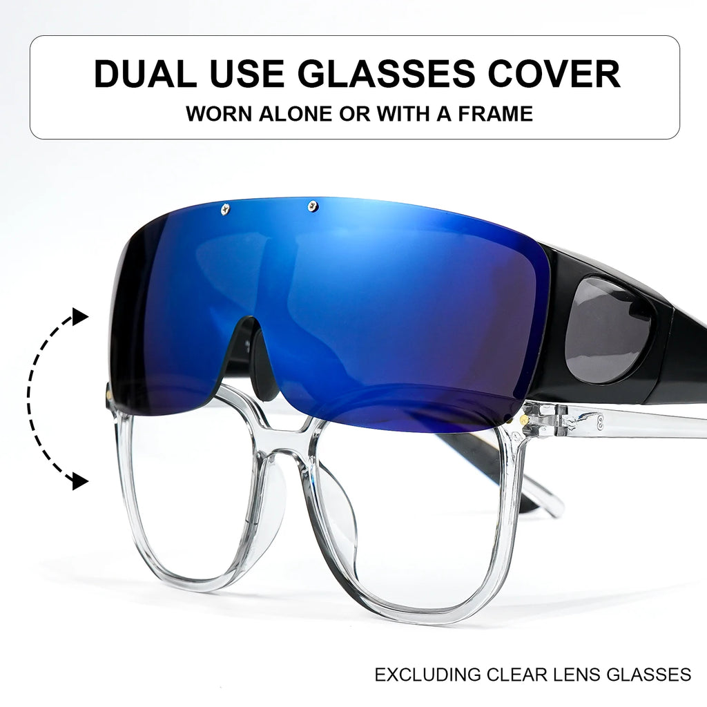 Flip Up Fit Over Glasses Oversized Sunglasses UV400 Side Shield Over Prescription Eyeglasses Night Driving Fishing Shades