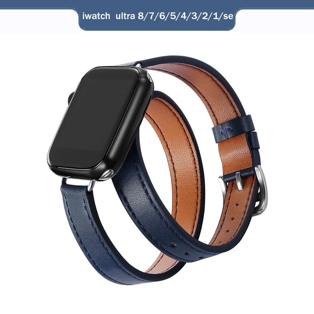 Band for Apple Watch Ultra 49mm 45mm 42mm 44mm 41mm 38mm 40mm Double Tour Leather Strap Iwatch Series 9 8 7 6 Se 5 4 3 2 Correa