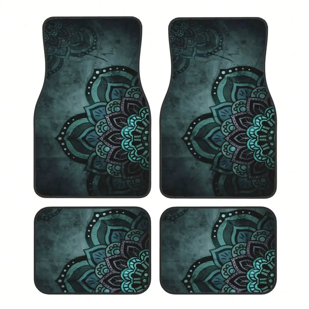 4pc Mandala pattern car floor mat non-slip and easy to clean, suitable for cars, SUVs, reinforced interior accessories