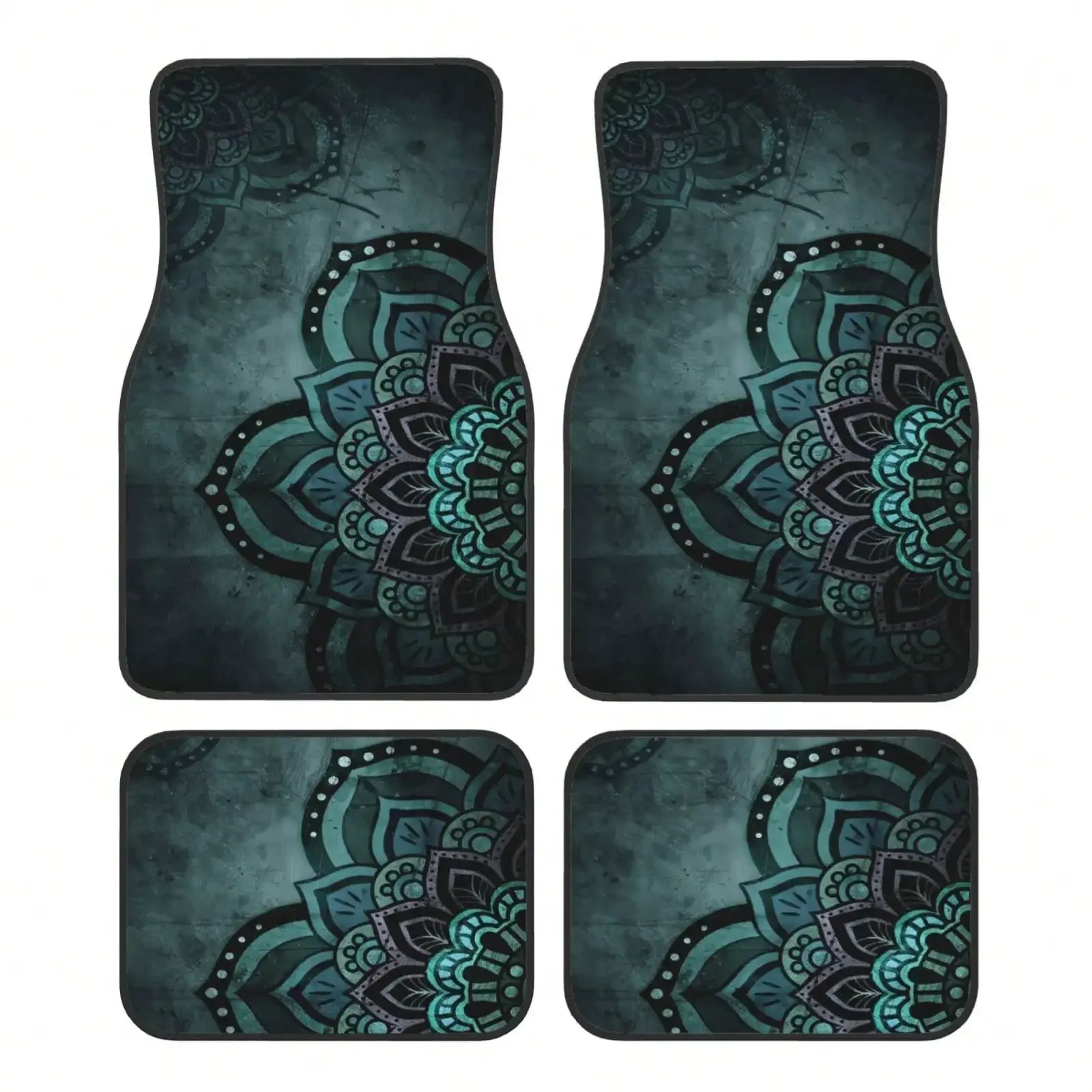 4pc Mandala pattern car floor mat non-slip and easy to clean, suitable for cars, SUVs, reinforced interior accessories