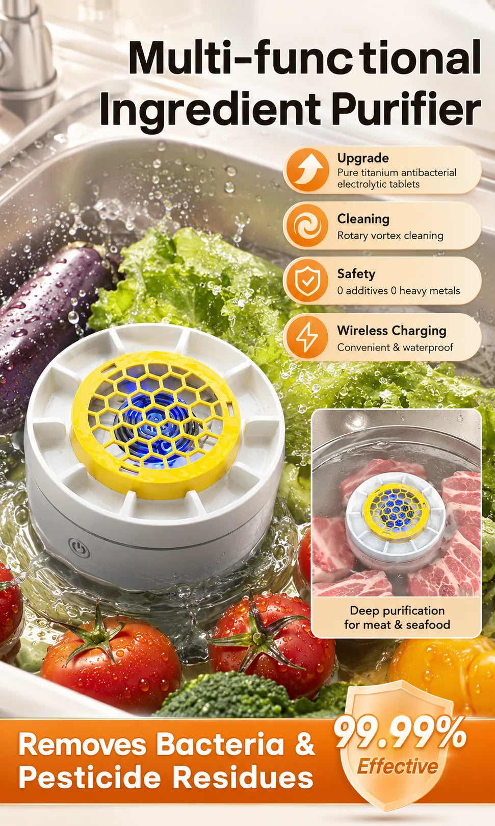 Portable Fruit Vegetable Washing Machine Food Purifier Water Proof Rechargeable Automatic Fruit Cleaner Device