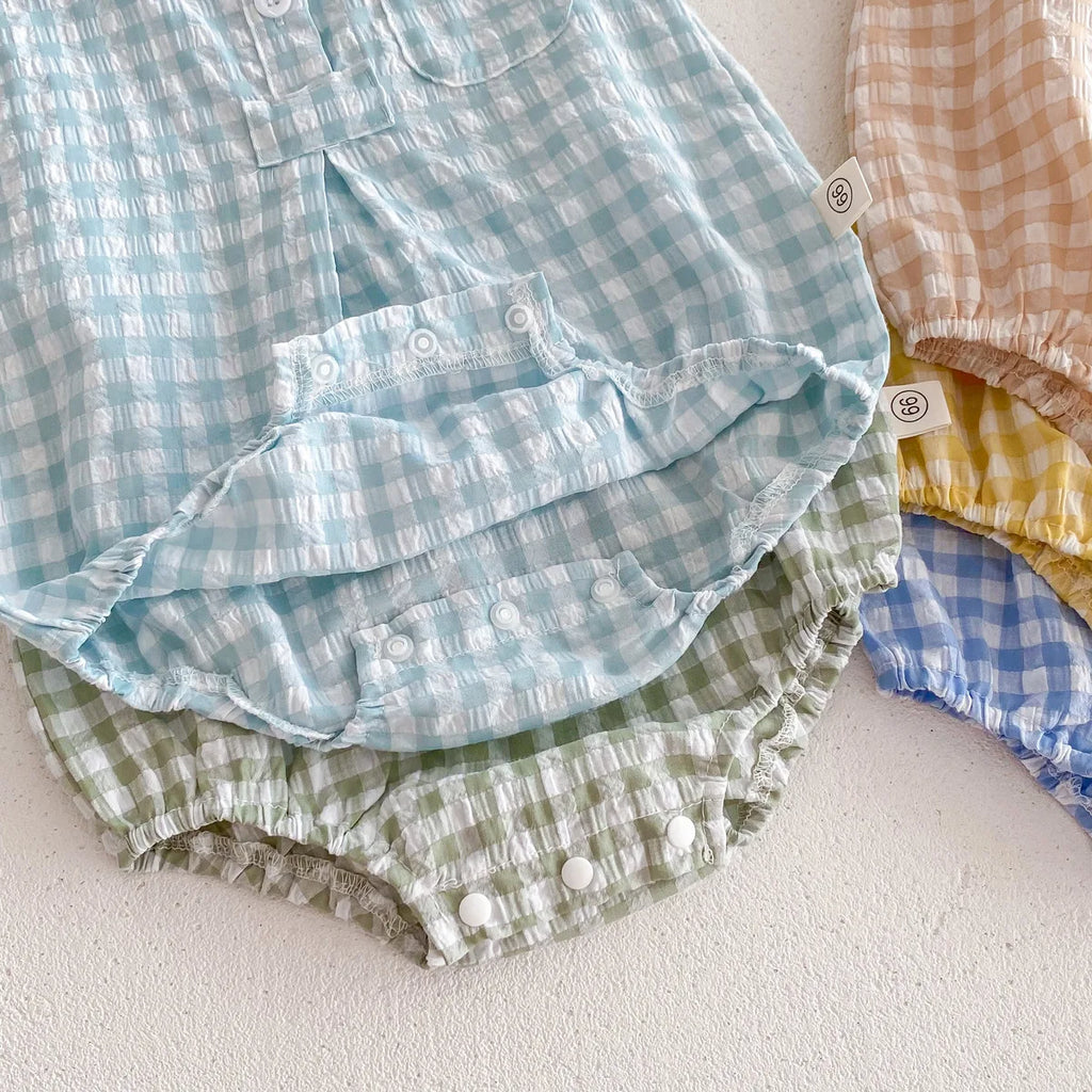 2024 Summer New in Kids Baby Girls Boys Cute Clothing Infant Toddler Plaid Sleeveless Cotton Jumpsuits Newborn Bodysuits 0-24M