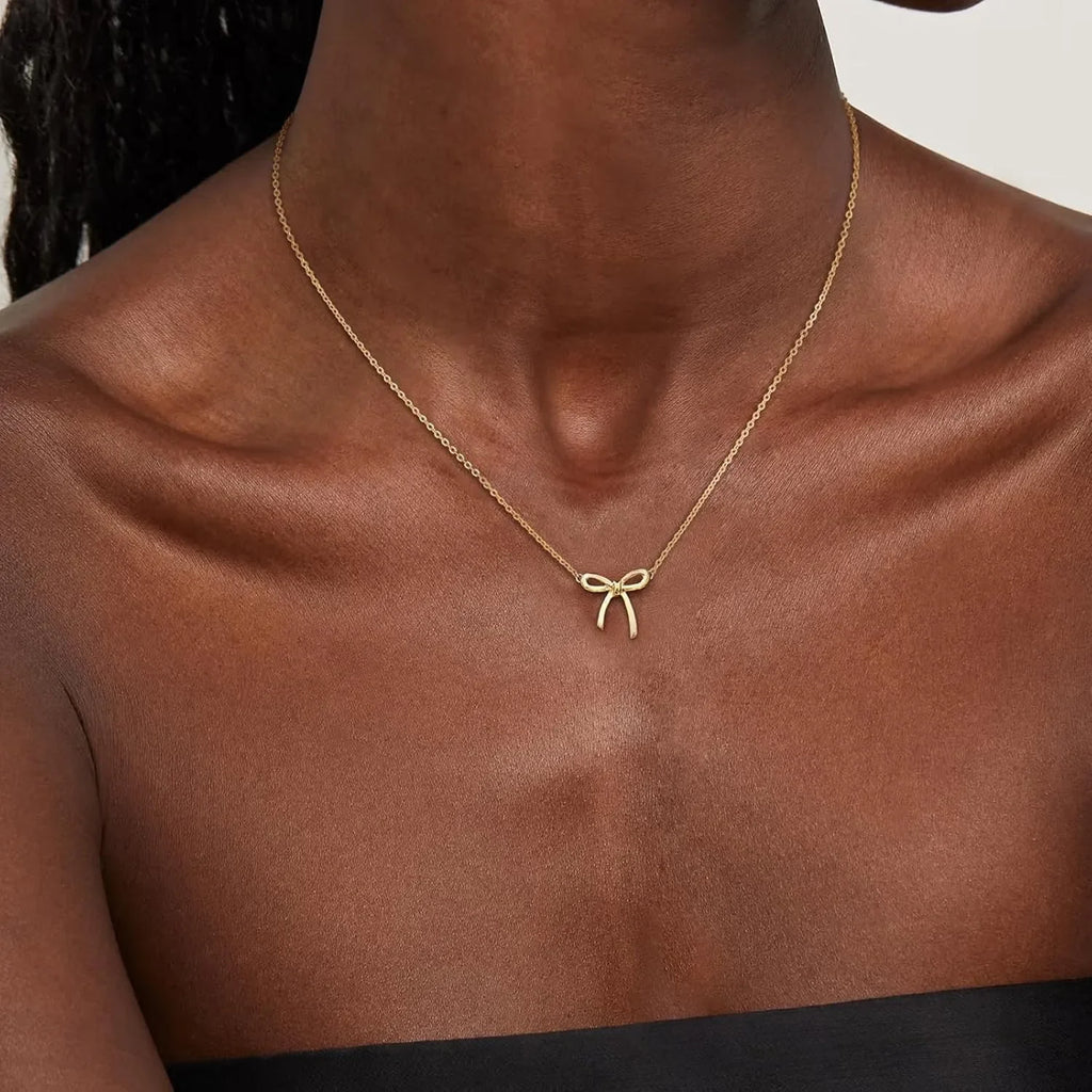 Gold Necklace for Women Bow Necklace Gold Silver Plated Necklace Cute Bow Pendant Choker Chain Necklaces for Women Jewelry Gift