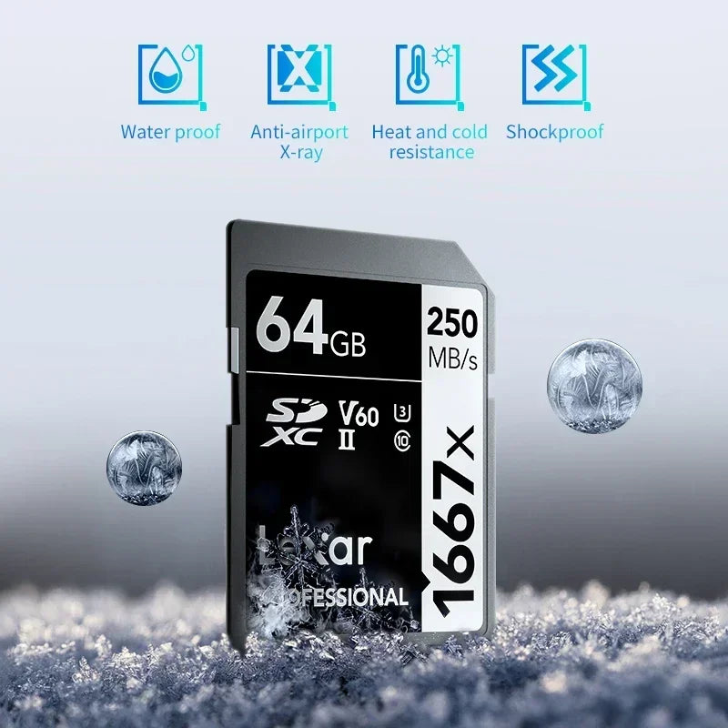 Lexar SD Card 1667X Official Original 250MB/s 64GB 128GB 256GB Memory Card SDXC UHS-II V60 U3 C10 Flash Cards 4K for Camera