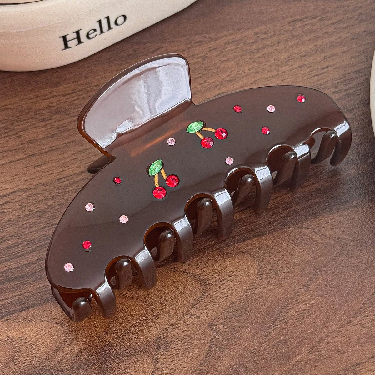 1pc New diamond-studded cherry hair claw, high-end sweet multicolor diamond acetate hair clip, hair clip for back-of-head updos
