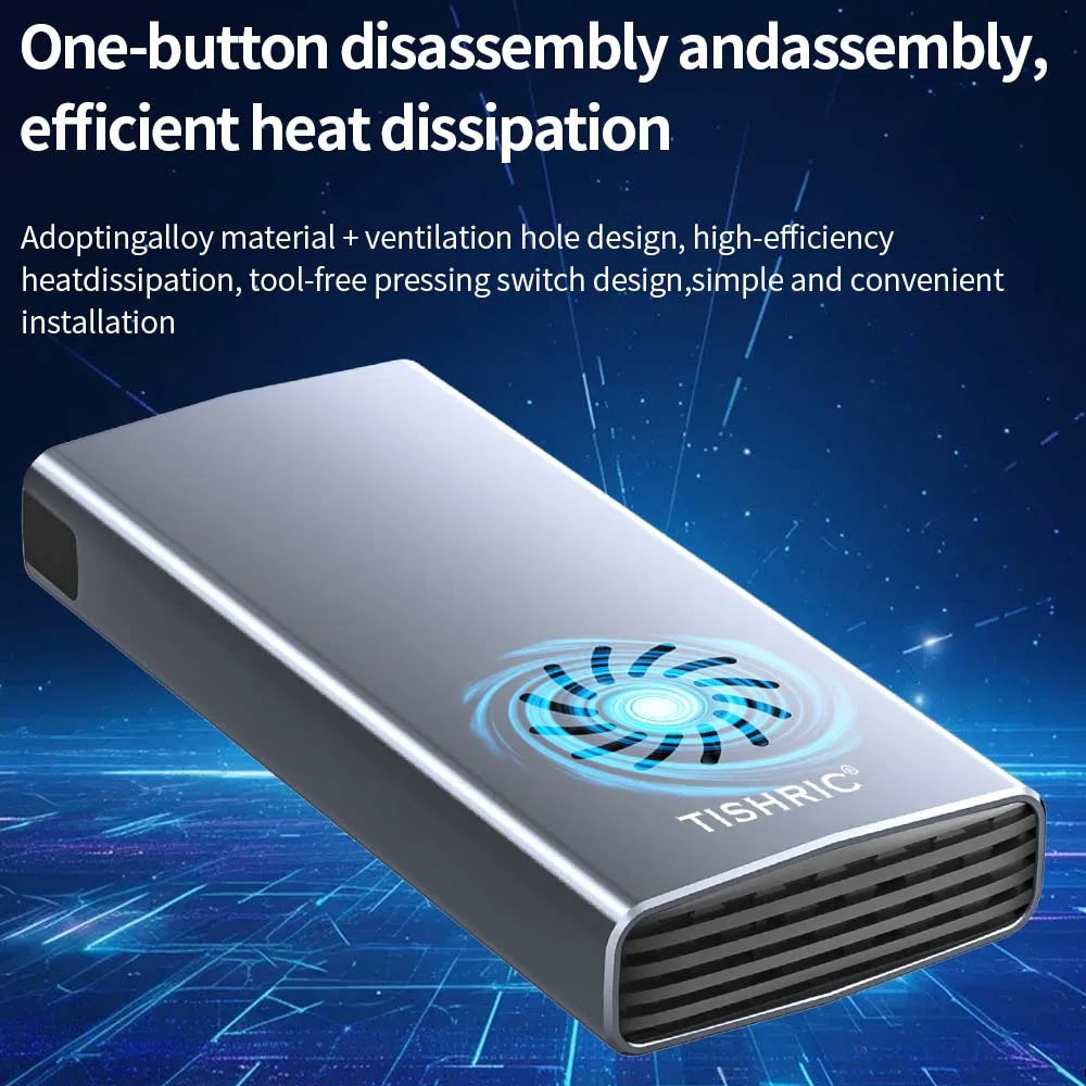 TISHRIC 10Gbps/20Gbps M.2 M/B+M-Key SSD M2 NVME External Hard Drive Enclosure Single/Dual Protocol With Cooling Fan For Gaming