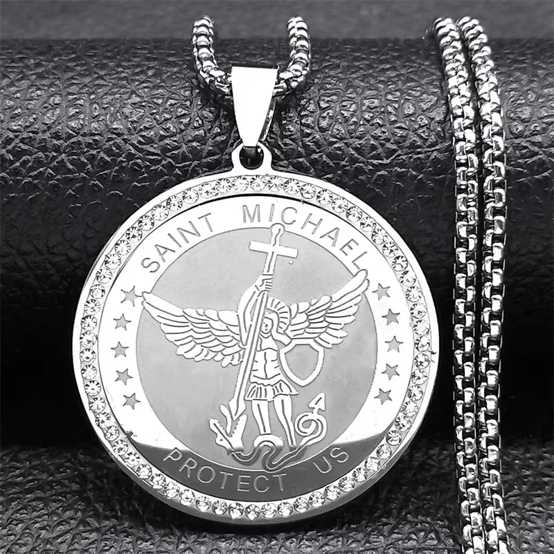 Seven Archangels Medal Angel Necklace for Women Men Stainless Steel Seal of Solomon Protection Chain Jewelry Collar NZZZ504S02