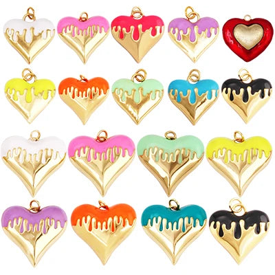 Enamel Flowing Heart Charm Pendant Valentine Gift,18K Real Gold Plated Colour,Necklace  Pendant for Handmade Jewelry Supply M92