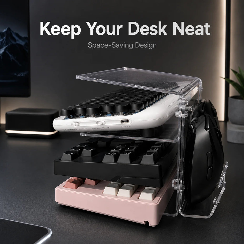Keyboard Mouse Desktop Organizer Acrylic 3 Tier Stand Frame Shelf Lightweight Keyboard Storage Tool For Study Room Exhibition