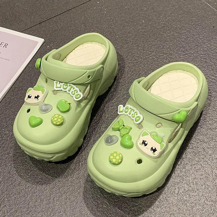 2024 New Sandals DIY Cute Cartoon Clogs Women Mules 7cm Platform Beach Slippers Cave Hole Female Garden Shoes For Students Girls