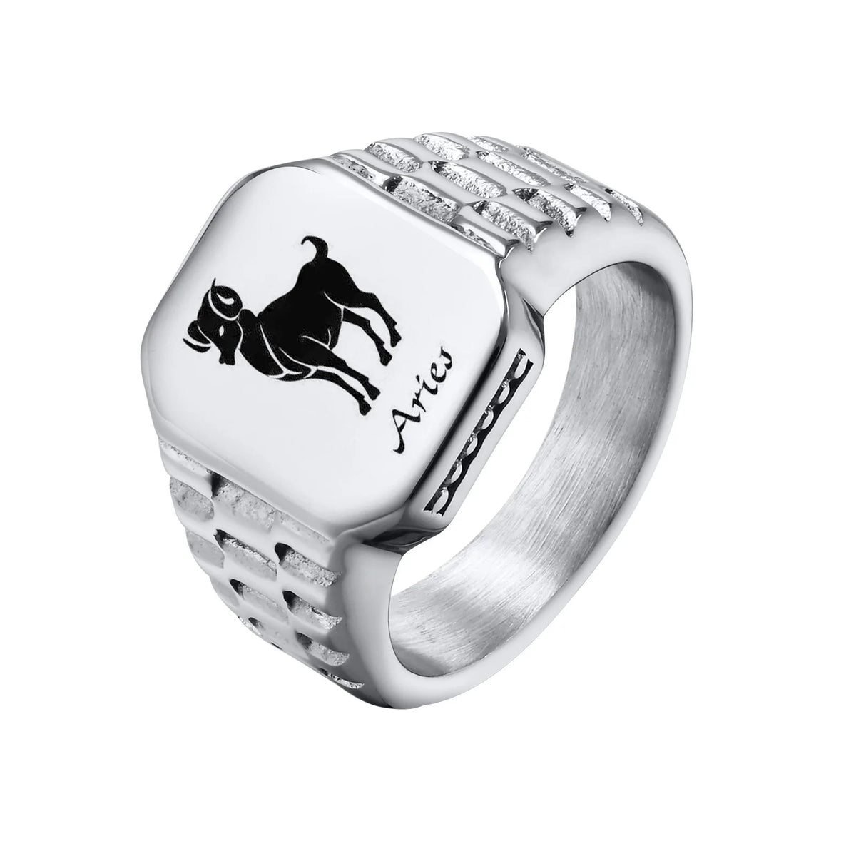 Free Custom 12 Zodiac Signet Rings for Men,Personalized Stainless Steel Finger Birthday Gift to Dad Father Husband Son