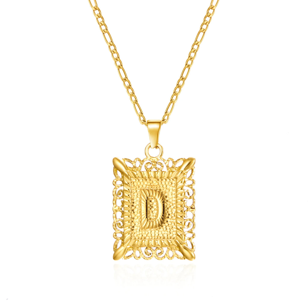 Stainless Steel Initial Letter Necklace For Women Men 2025 New Stylish Square Pendant Necklace Birthday Party Jewelry Gifts