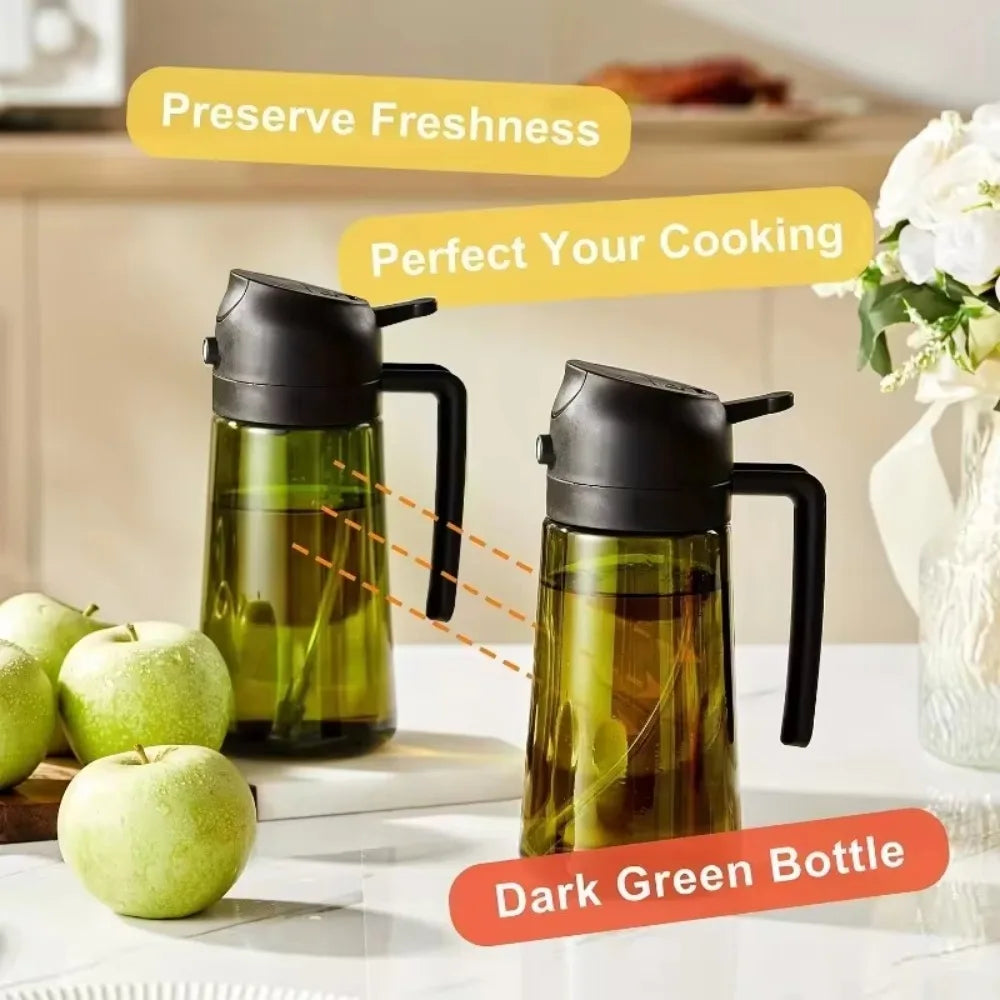 Plastic 2-in-1 Oil Dispenser & Sprayer 500ML Leakproof Olive Oil Sprayer Bottle for Cooking Spray Airfryer BBQ Camping
