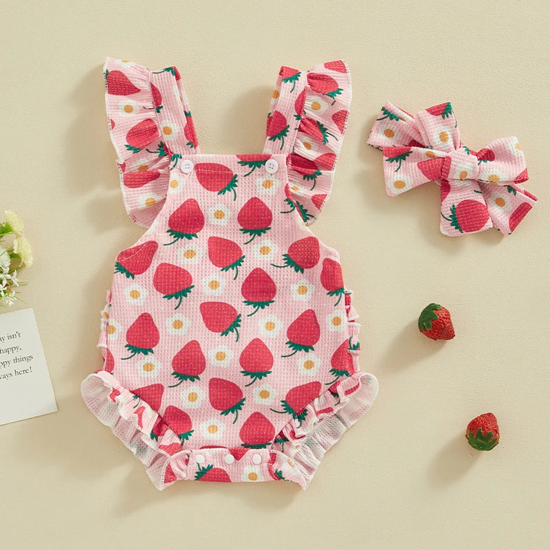 Citgeett Summer Infant Baby Girls Bodysuit and Headband Flower Print Fly Sleeve Jumpsuit Casual Clothes