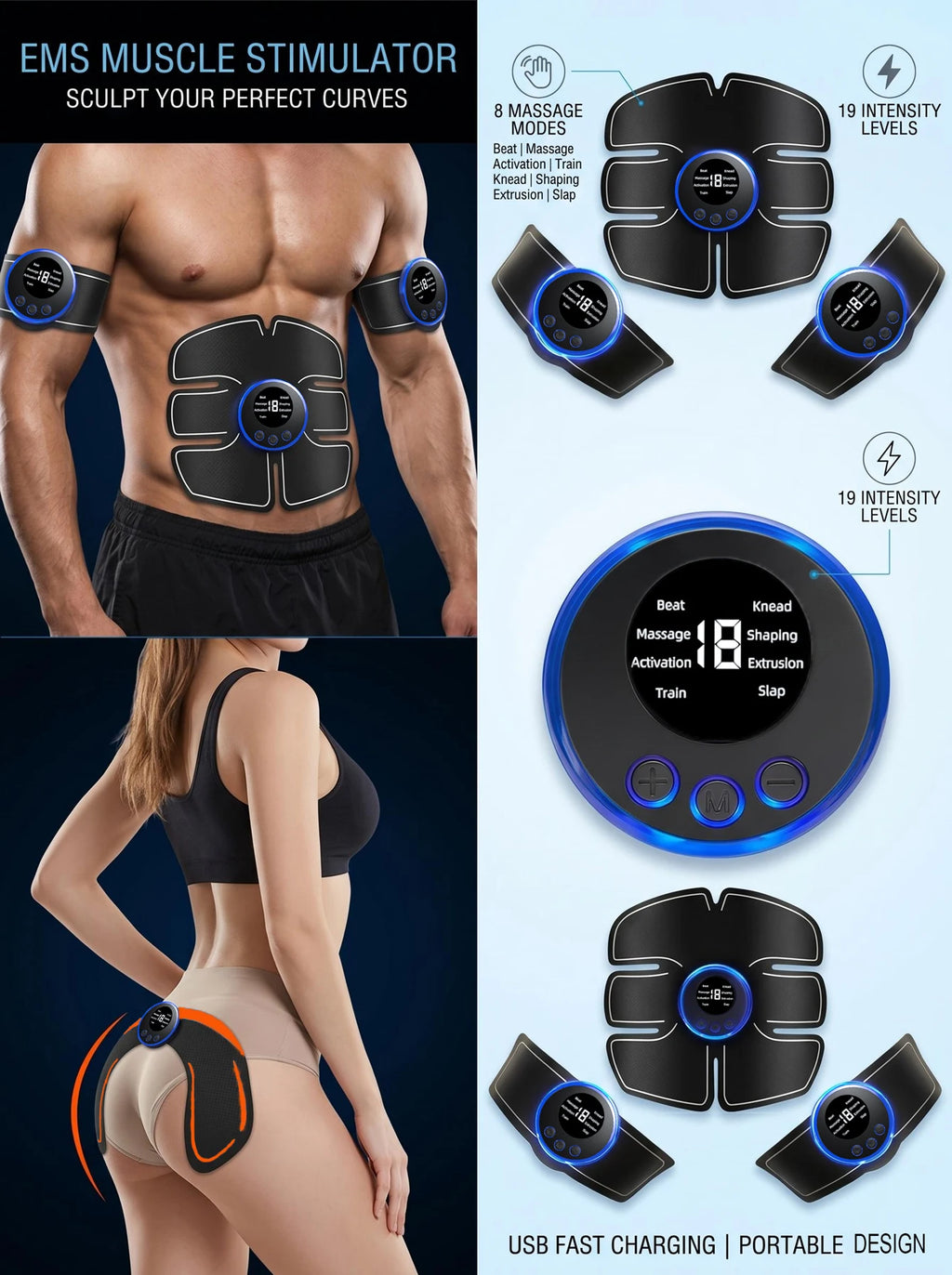 2026 EMS Abdominal Muscle Stimulator Fitness ABS Arm Training Patches Muscle Exercise Instrument USB Charging Home Men