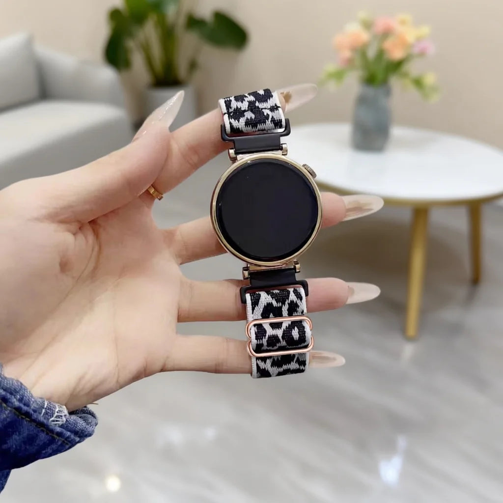 18/20/22mm Leopard Nylon Elastic Loop for Samsung Galaxy Watch7 6 5 4 Band Sport Bracelets for Huawei Watch GT7 6 5/Garmin Watch