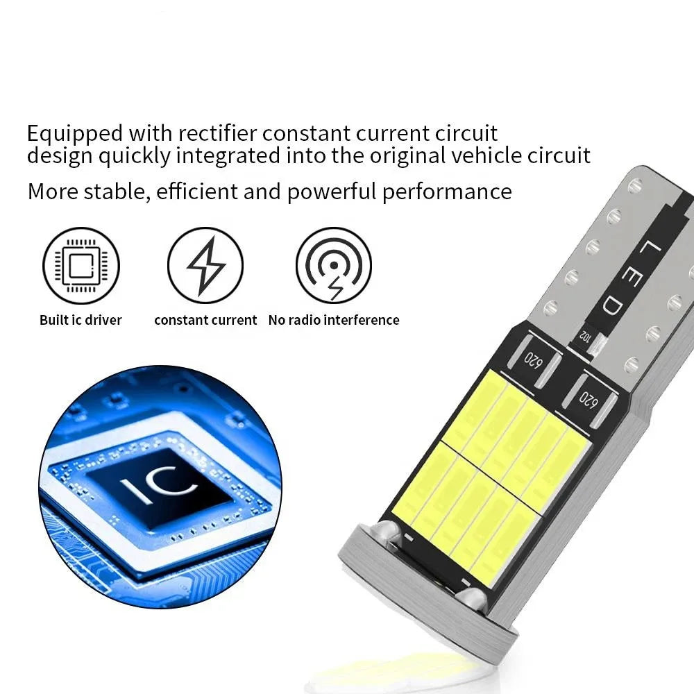 10PCS T10 W5W LED Bulbs - 6000K Cool White 4014 26SMD Canbus, Fits 168 194 5w5 for Car Interior & Signal Lights Upgrade