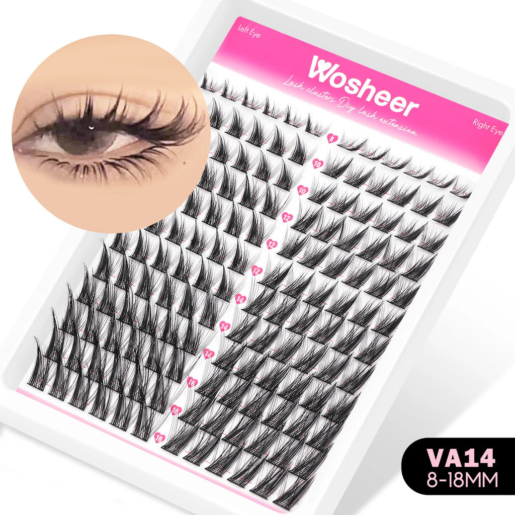 WOSHEER Lash Clusters Manga Lash Clusters Kit Clear Fairy Eyelash Clusters Wet-Look Spiky Anime Lashes Individual Lashes