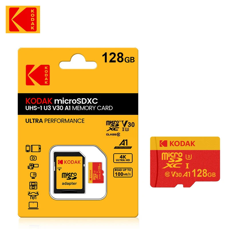 Original KODAK C10 Microsd 16GB 32GB 64GB 128GB 256GB 512GB Memory Card TF SDXC U3 Micro Sd Card with Adapter For Camera
