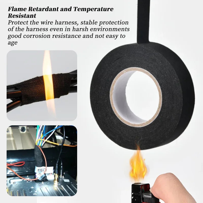 Car Wiring Loom Protection Tape, Heat Resistant Waterproof Harness Tape, 9/15/50MM Size Electrical Insulating Adhesive Tape
