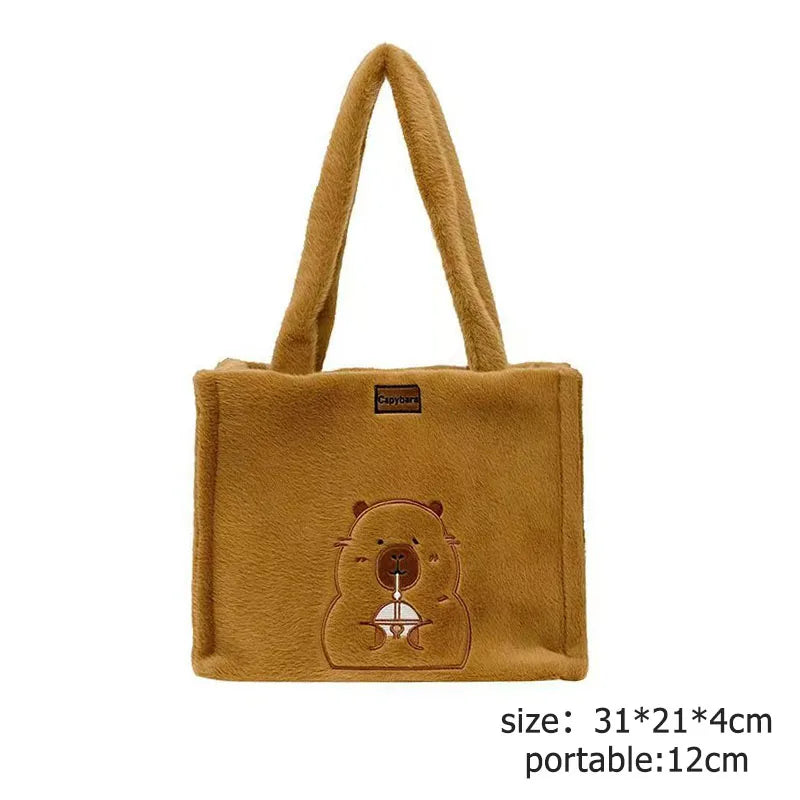 Kawaii Capybara Plush Backpack for Women Versatile Cartoon Funny Capibala Crossbody Bag aLrge Capacity Tote Bag