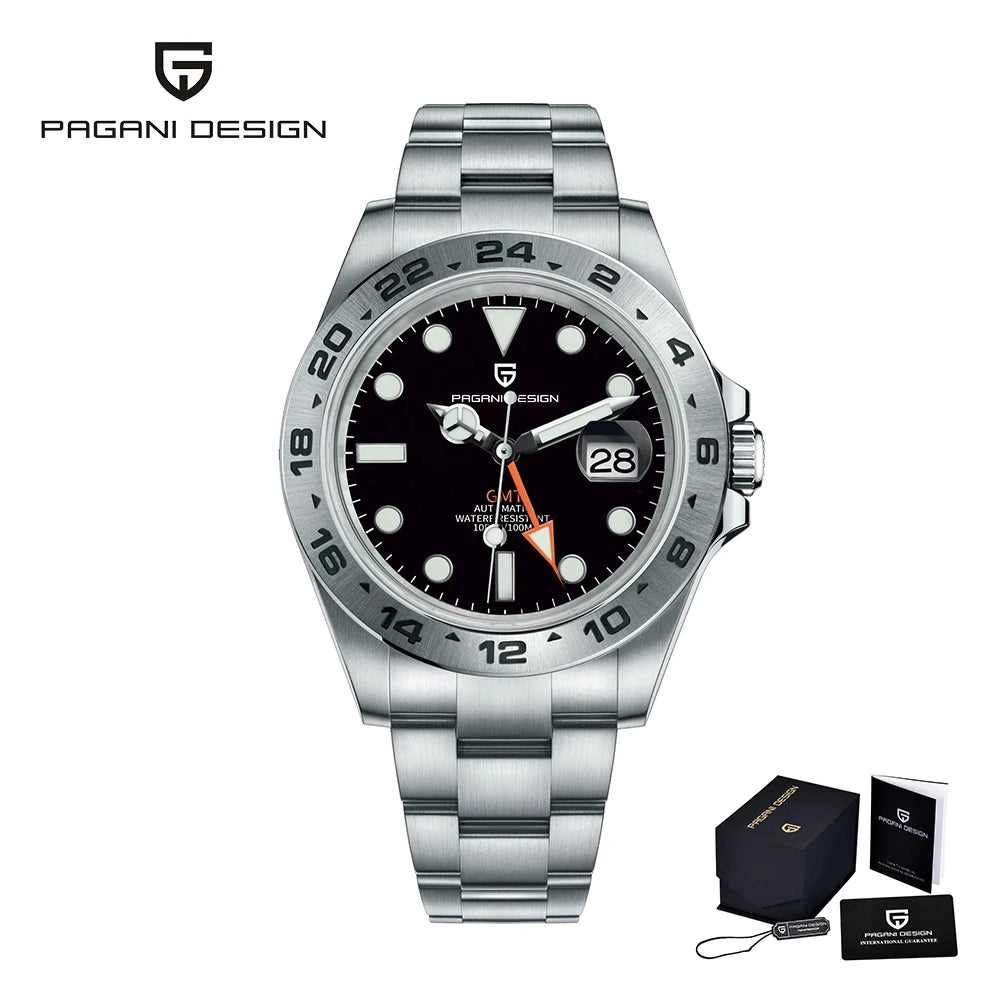 PAGANI DESIGN Vintage 42MM GMT Men's Watch PD1682 Automatic Mechanical Timepiece Sapphire Stainless Steel 100M Waterproof Retro