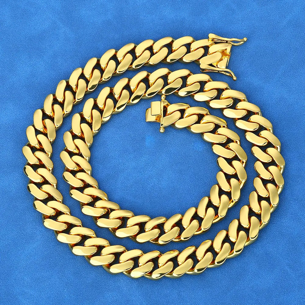 10-22mm 18k Gold Plated Miami Cuban Link Chain Solid For Men Wholesale Heavy Luxury Cuban Necklace Hip Hop Jewelry