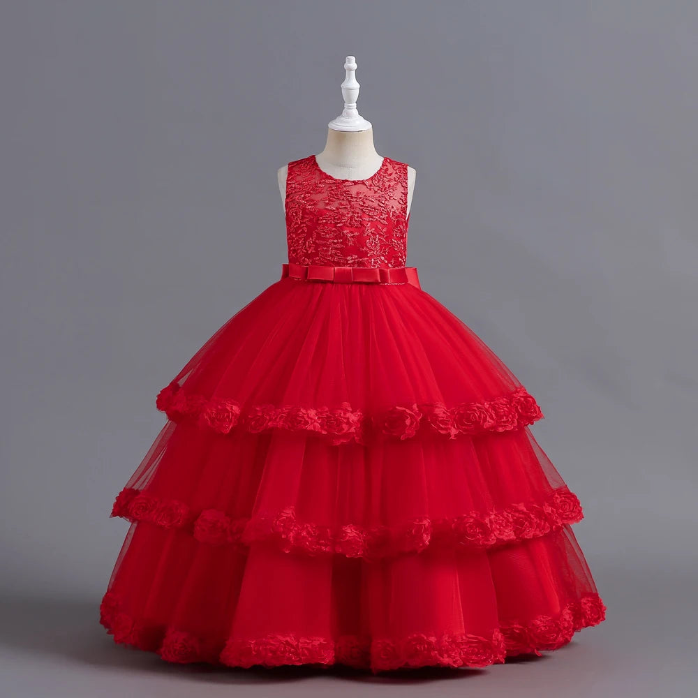 Purple Kids Flower Wedding Dress Birthday Party Ceremony Gown For Kids Girl Wear Lace Fairy Flower Girls Dresses