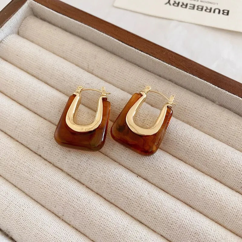 Green Pink Transparent Resin Earrings For Women Geometric Irregular Stud Earrings 2023 New Trendy Ear Jewelry for Party K-