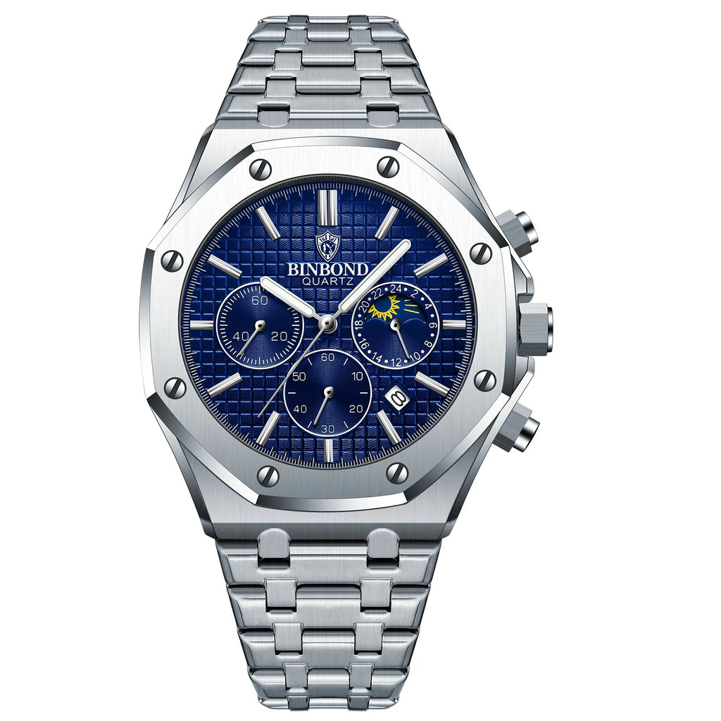 BINBOND Luxury quartz wristwatches luminous waterproof auto date chronograph men's watch business sport watch for men reloj