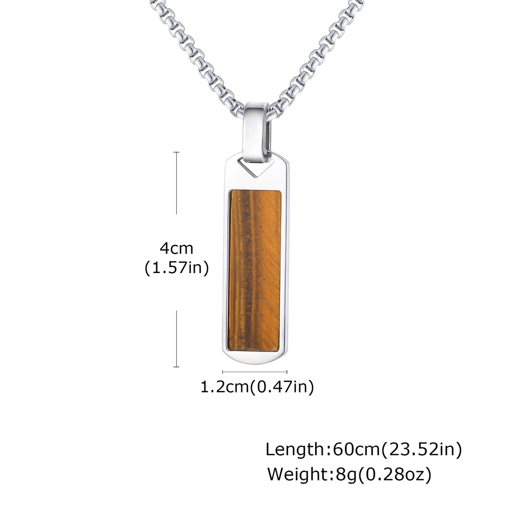 Trendy Pendant Necklaces for Men,Square Natural Stone Stainless Steel Necklaces,Hip Hop Healing Jewelry Gifts for Husband Dad