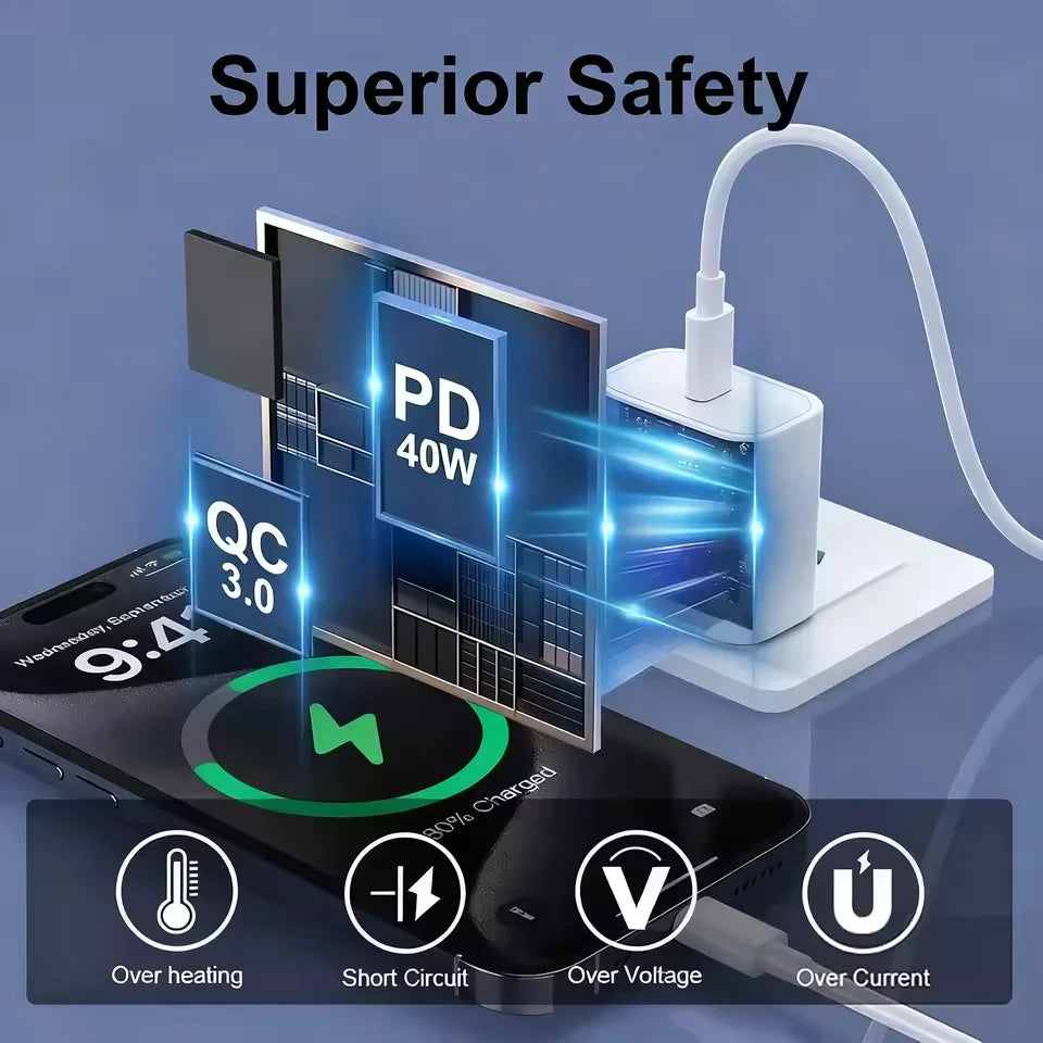 PD 40W Charger USB C Fast Charging Cable For iPhone 17 16 15 Pro Max Air Mini Type C Data line Quick Phone Charger Power Adapter