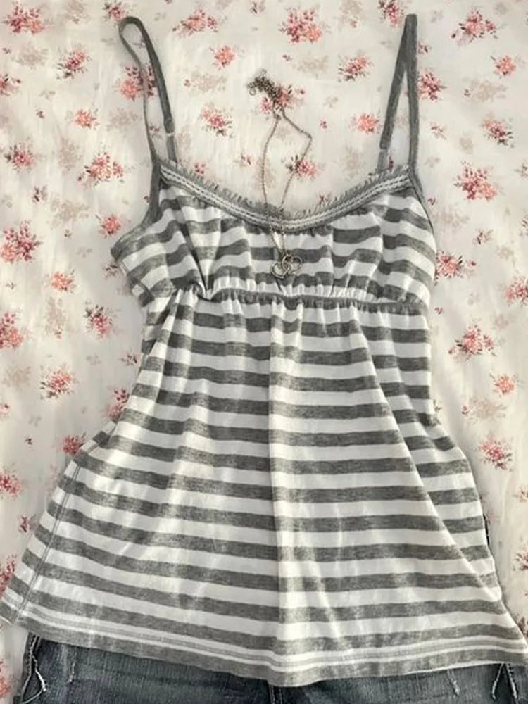Women's suspenders stripe pattern casual Y2K retro Harajuku fashion new street punk sweet hip hop cute hottie baby crop tops emo