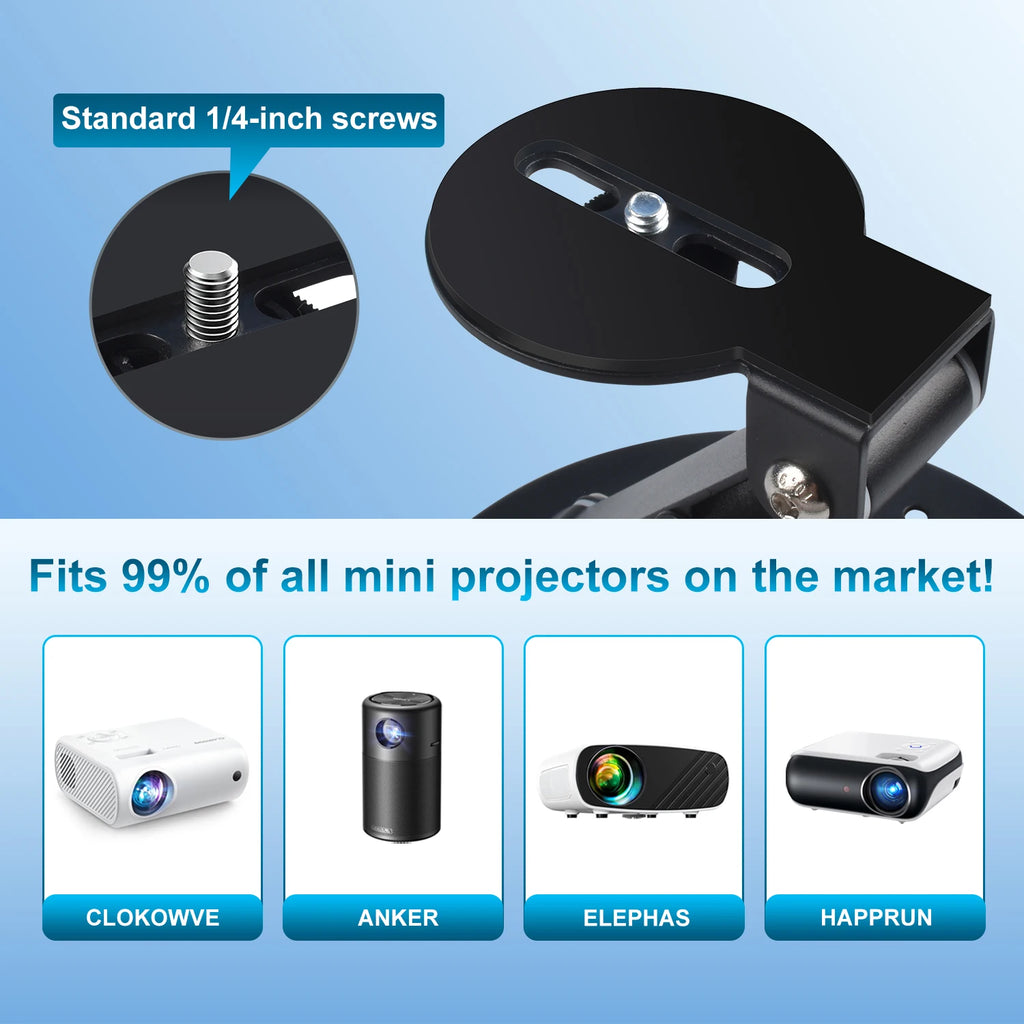 Desktop Projector Mount 180° Adjustable 3-in-1 Mounting Options Universal 1/4" Screw Sturdy Portable Max Load-Bearing 11 Pounds