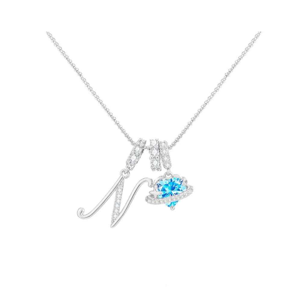 Heart-shaped Necklace with the Initial of a Lady, Zircon Pendant, English Diamond Jewelry, Suitable for Friday