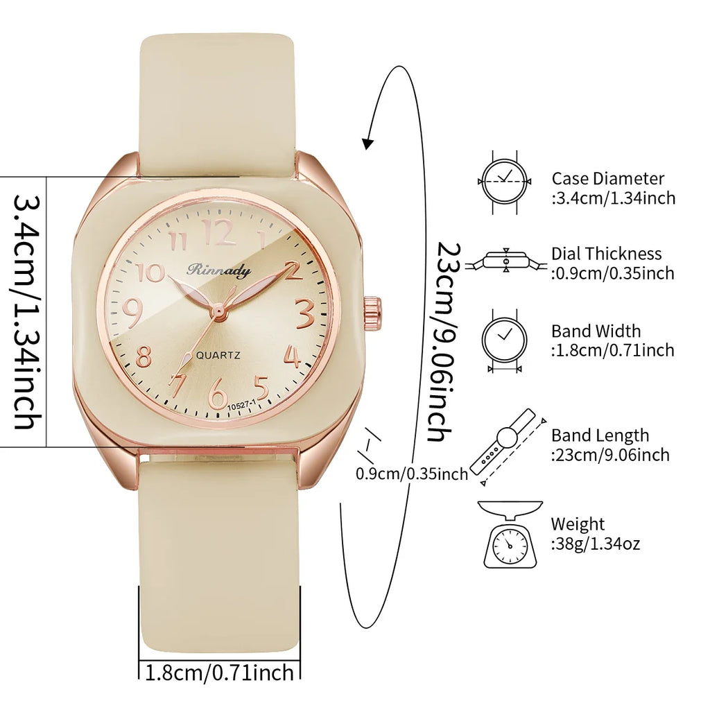 Luxury Women Square Quartz Watch Silicone Band Arabic Dial Ladies Casual Wrist Watches Relogio Feminino（Without Box）
