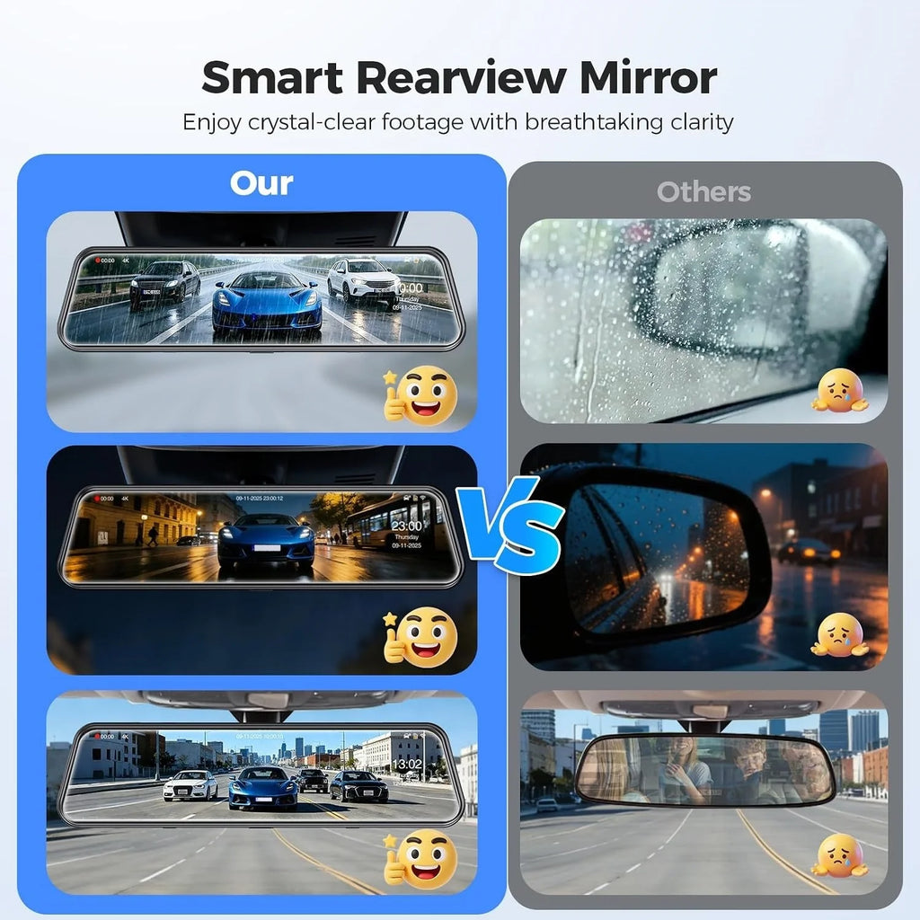 4K+2.5K Mirror Dash Cam with Front IMX678 & Rear, 10" Rear View Mirror Camera, 170° Wide-Angle, Reversing Aid, G-sensor, Looped Recording, Night Vision, 5.8GHz WiFi, External GPS, ADAS & BSD & LCA, 64G TF Card, X10 Pro Max