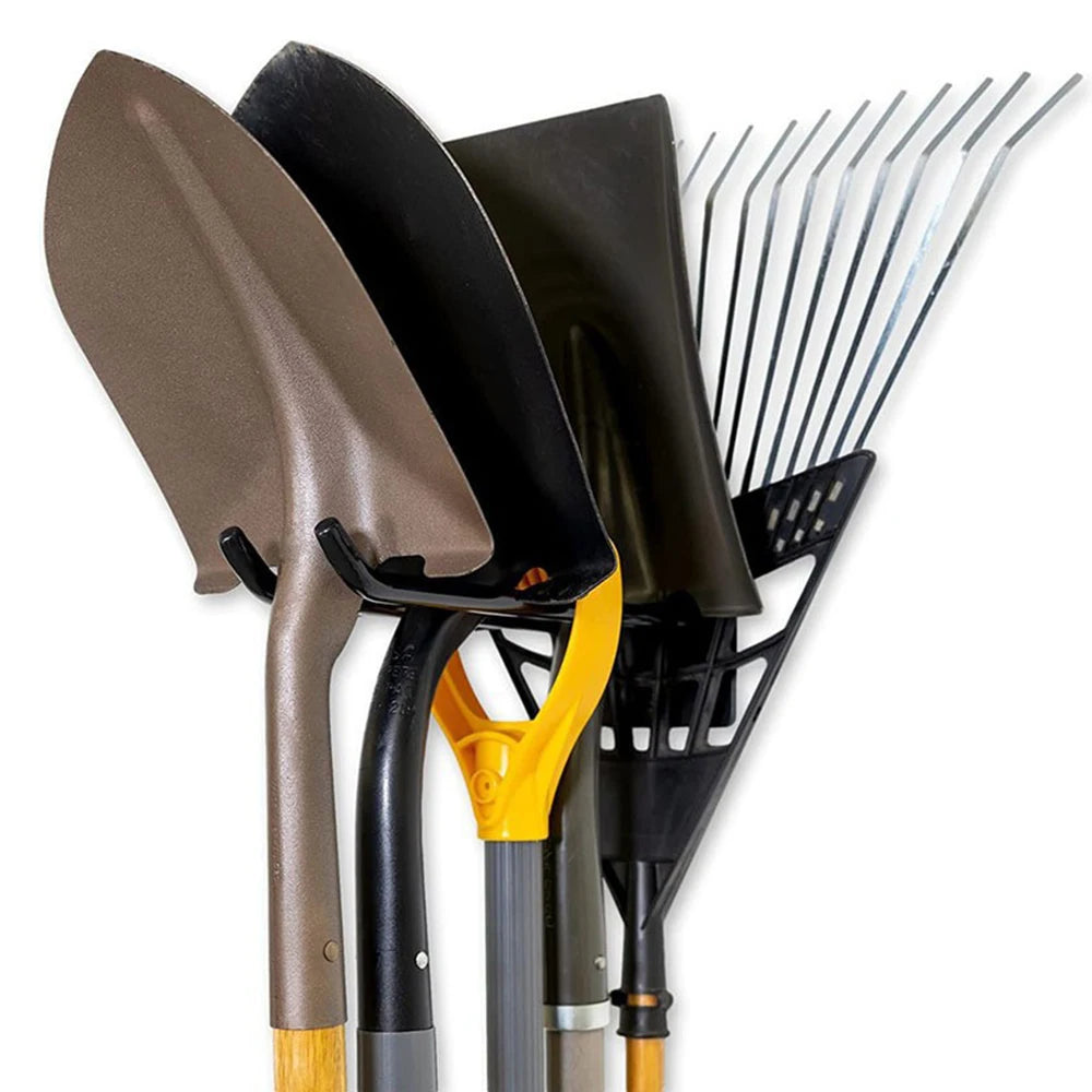 Garden Tool Organizer Wall Mounted Heavy Duty Garage Storage Rack Shovel Rake Holder Space Saving Rustproof Black Iron Hanger