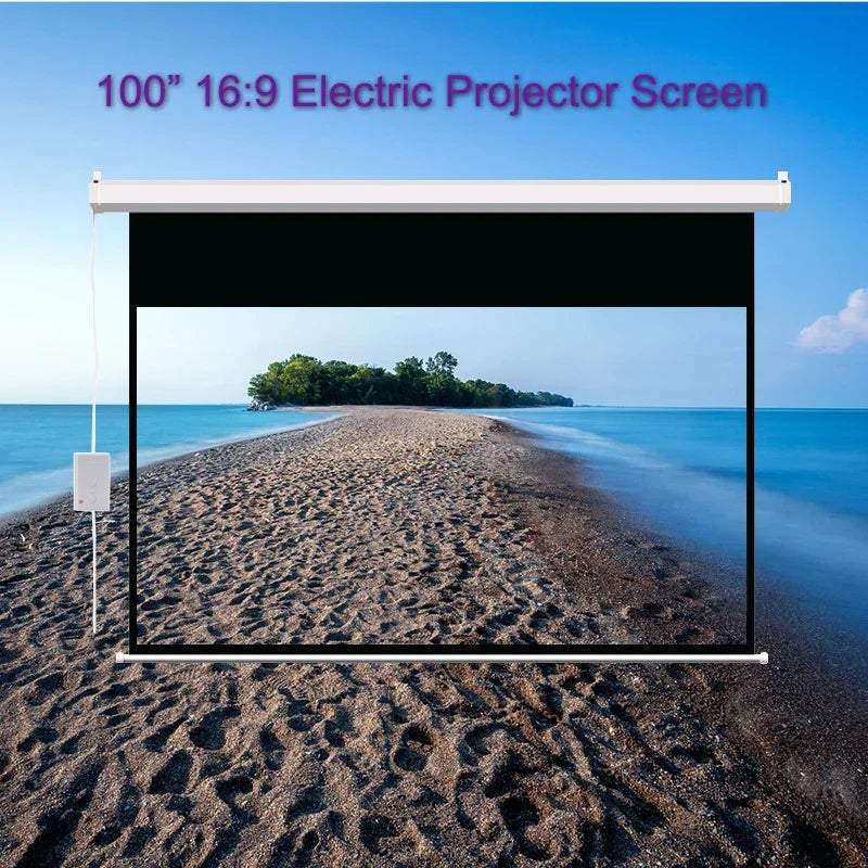 60-100 Inch 16:9 Electric Projector Screen With Remote Control Motorized Projection Curtain for Home Cinema Business School