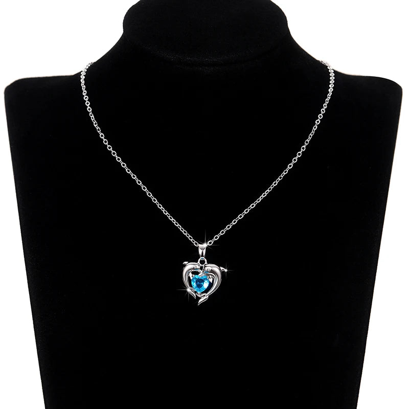 Huitan Romantic Love Dolphin Pendant Necklace for Women Exquisite Gift Wedding Ceremony Party Unique Accessories Fashion Jewelry