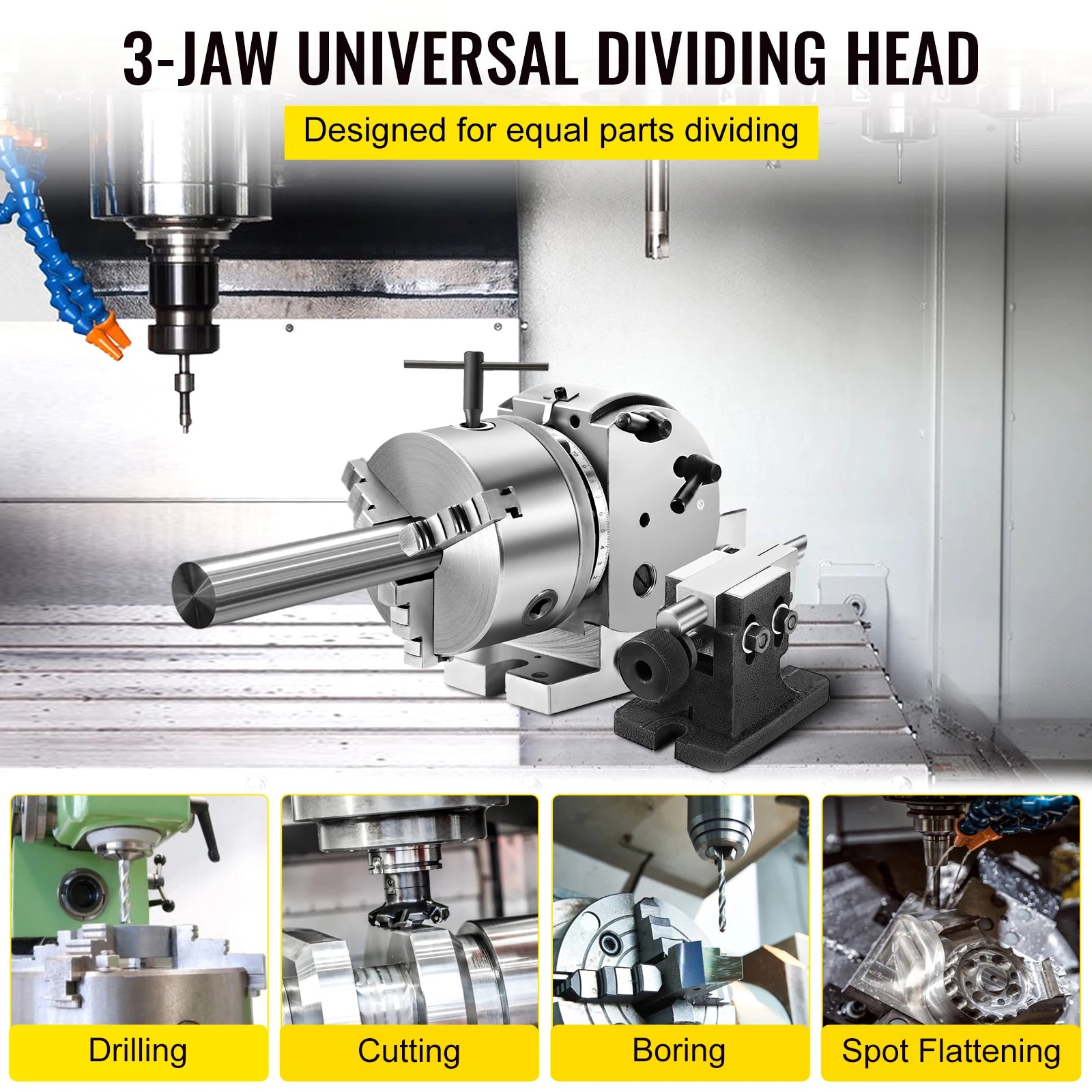 SucceBuy Dividing Head 5Inch 3 Jaw Precision Semi Universal Dividing Head for Milling Machine Rotary Table Tailstock Milling Set