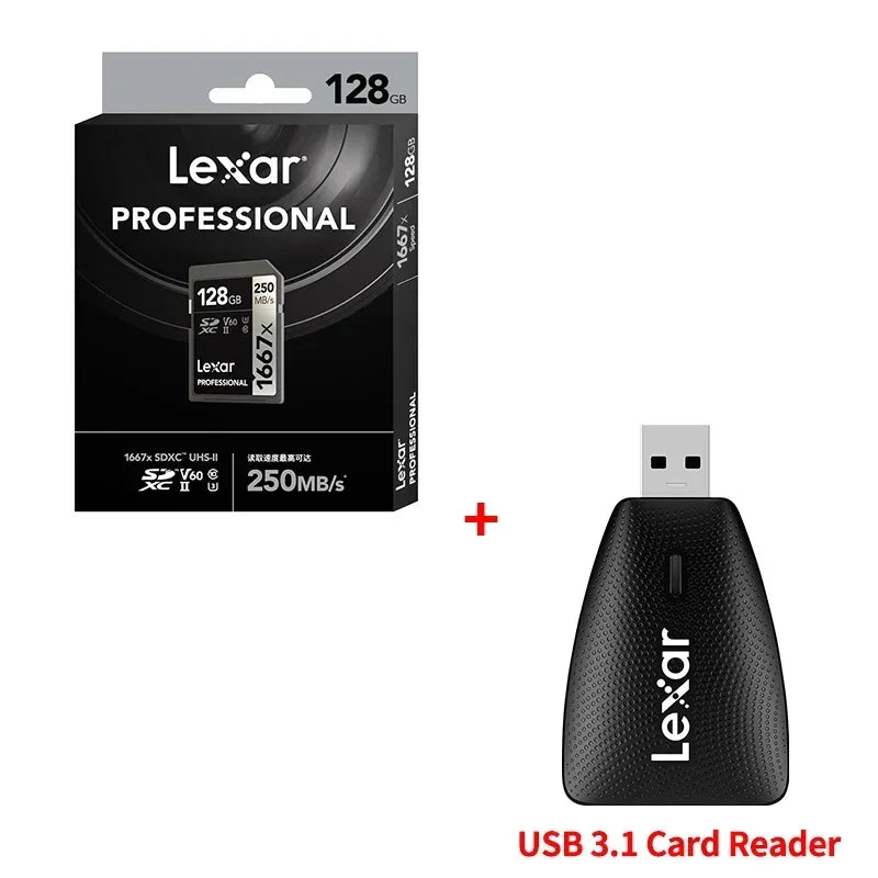 Lexar SD Card 1667X Official Original 250MB/s 64GB 128GB 256GB Memory Card SDXC UHS-II V60 U3 C10 Flash Cards 4K for Camera