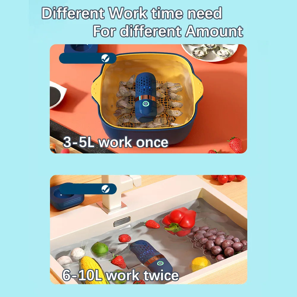 Vegetable and Fruit Cleaning Machine, Fruit and Vegetable Washer, Fruit Cleaner, Fruit Purifier, Waterproof Fruit Cleaning Device Using Oh Ion Purification Technology, 250 Minutes of Working Time and Wireless Charging, for Cl