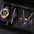 5PCS Purple Women's Watch Set Fashion Trend Butterfly Element Dial Quartz Watch Bracelet Necklace Earrings Set Holiday Gift