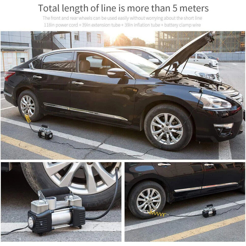 12V Portable Dual Cylinder Air Pump Heavy Duty Car Tire Inflator 150PSI Dual Cylinder Tire Inflator Electric Car Tyre Inflator