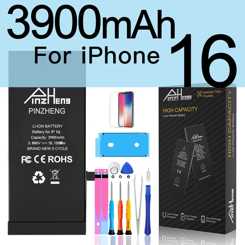PINZHENG Real High Capacity Battery For iPhone 16 14 15 Pro Max 15 16 14 Pro 14 Plus 15 Plus 16 Pro Max Replacement Batteries