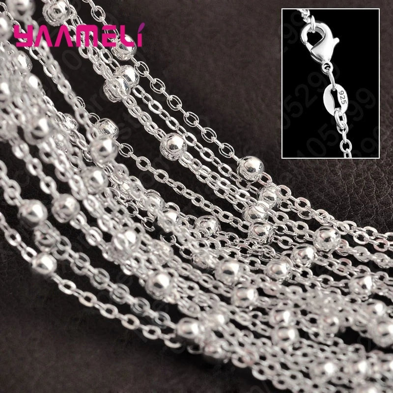 5pcs Lot Wholesale Pure S925 Sterling Silver Charm Link Chain Necklace Jewelry with Strong Smooth Lobster Clasps 16-30 Inches