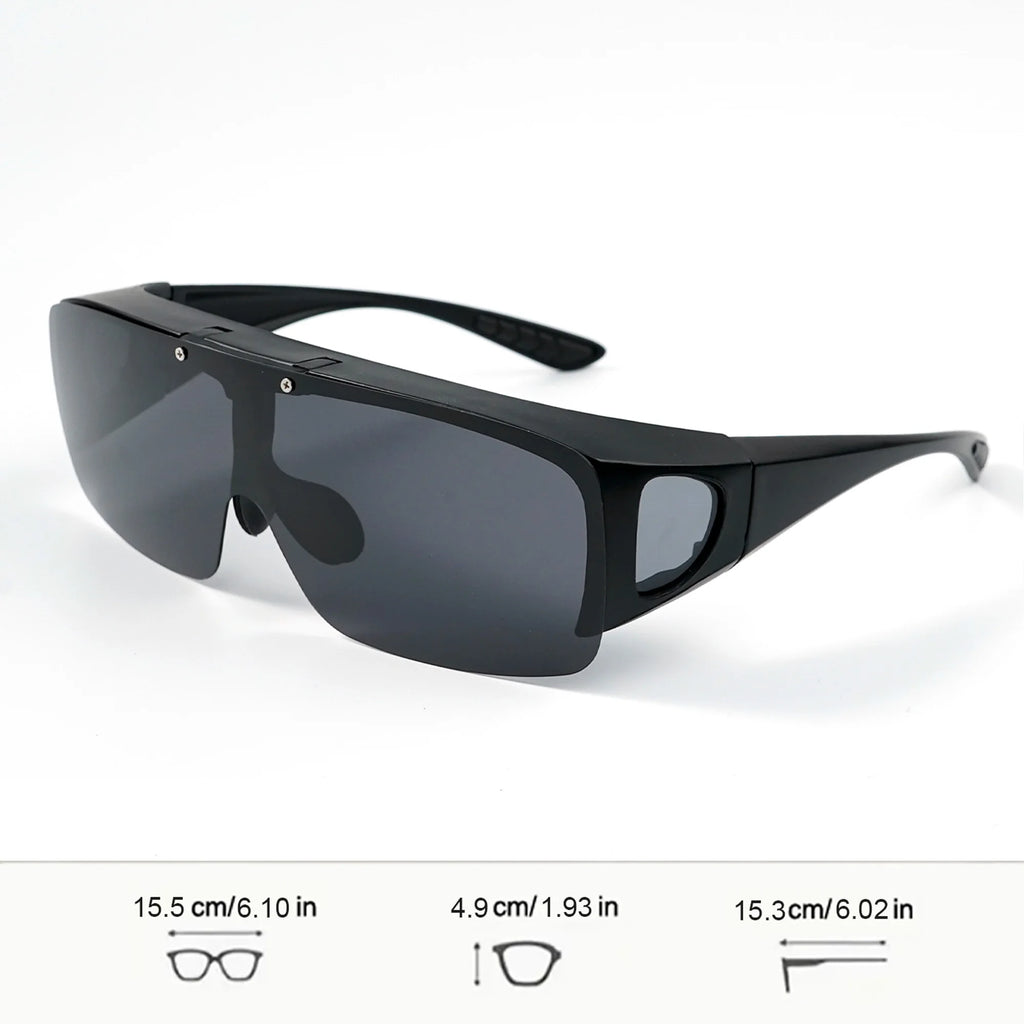 Flip Up Fit Over Glasses Oversized Sunglasses UV400 Side Shield Over Prescription Eyeglasses Night Driving Fishing Shades